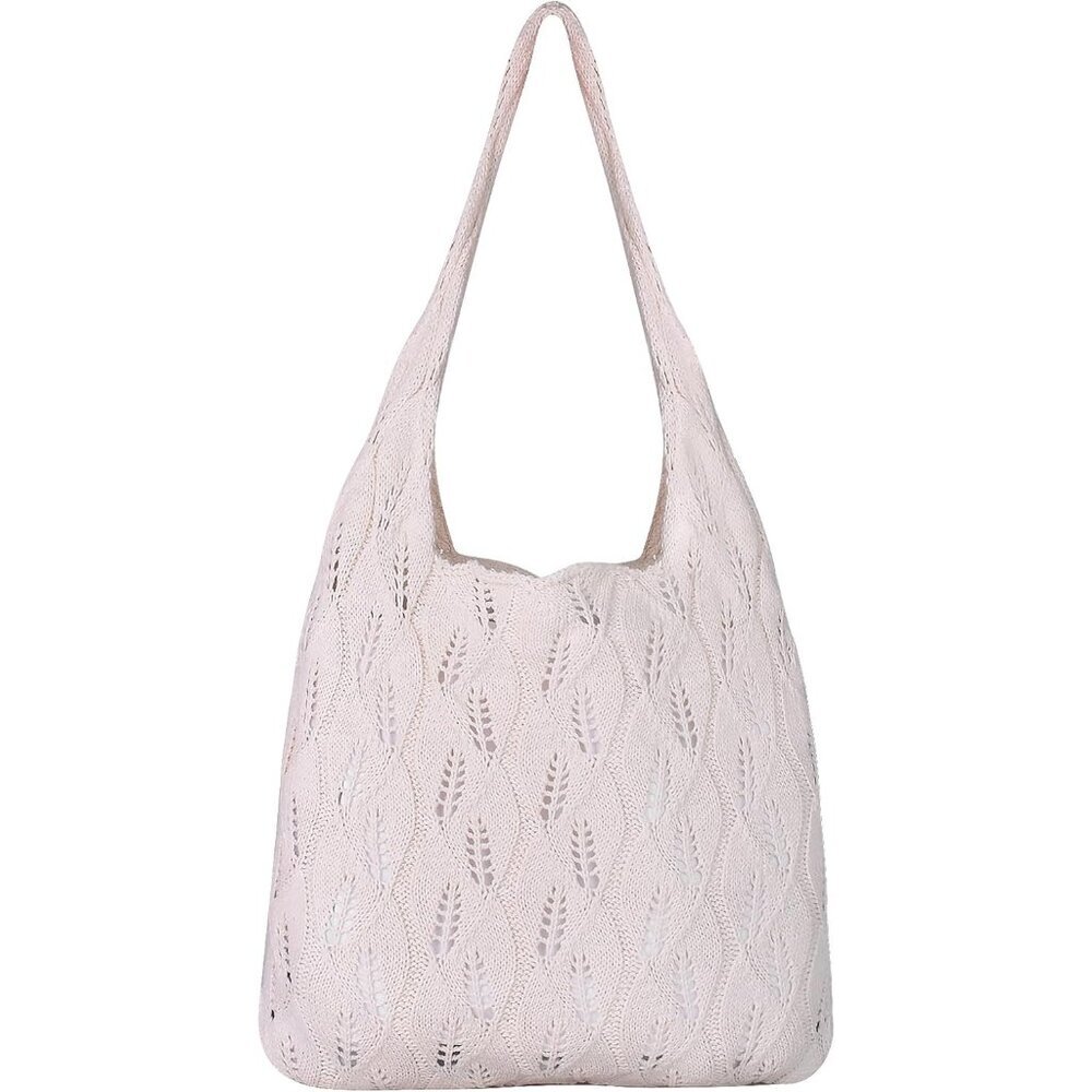 Women's Beige 3 Crochet Bag Cute Mesh Summer Knitted Shoulder Beach Tote Bags